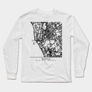 MANILA PHILIPPINES BLACK CITY STREET MAP ART Long Sleeve T-Shirt